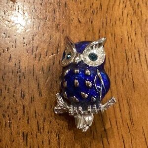 Blue and Silver Owl Brooch